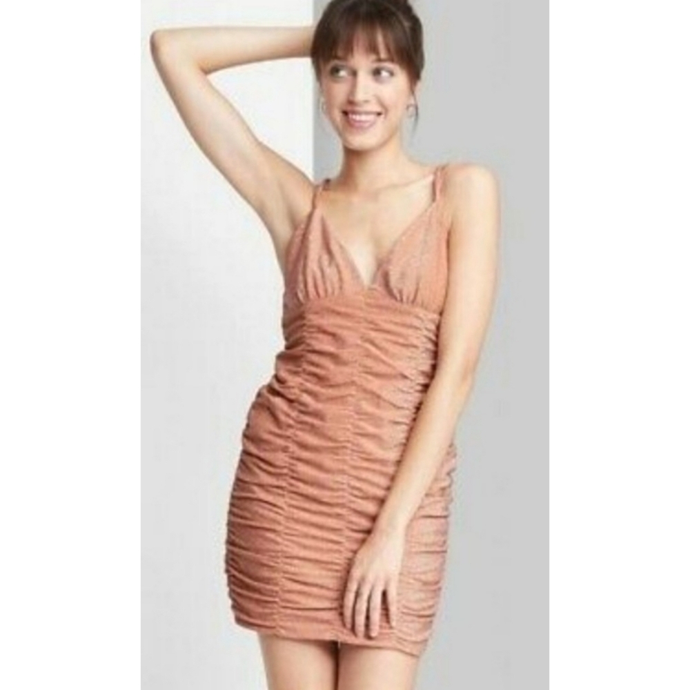 Wild Fable  Ruched Bodycon dress Shimmer Blush Size M